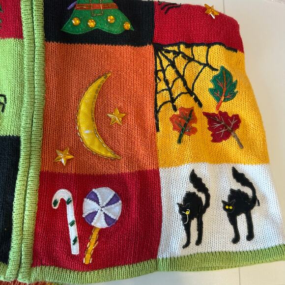 Vintage Tiara Halloween Zip Up Sweater Vest Size XL Embroidered Beaded 90s - Picture 10 of 13